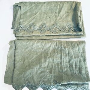 Elegant Green Lace window sheer Trimmed set of 2